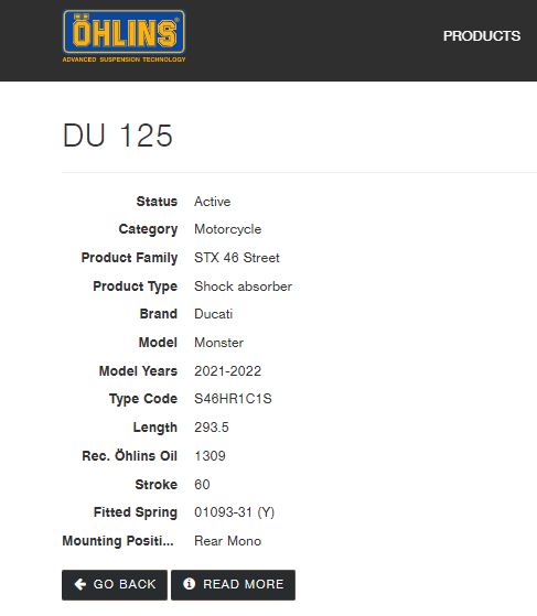 โช้คหลัง Ohlins TTX สำหรับ Monster 937