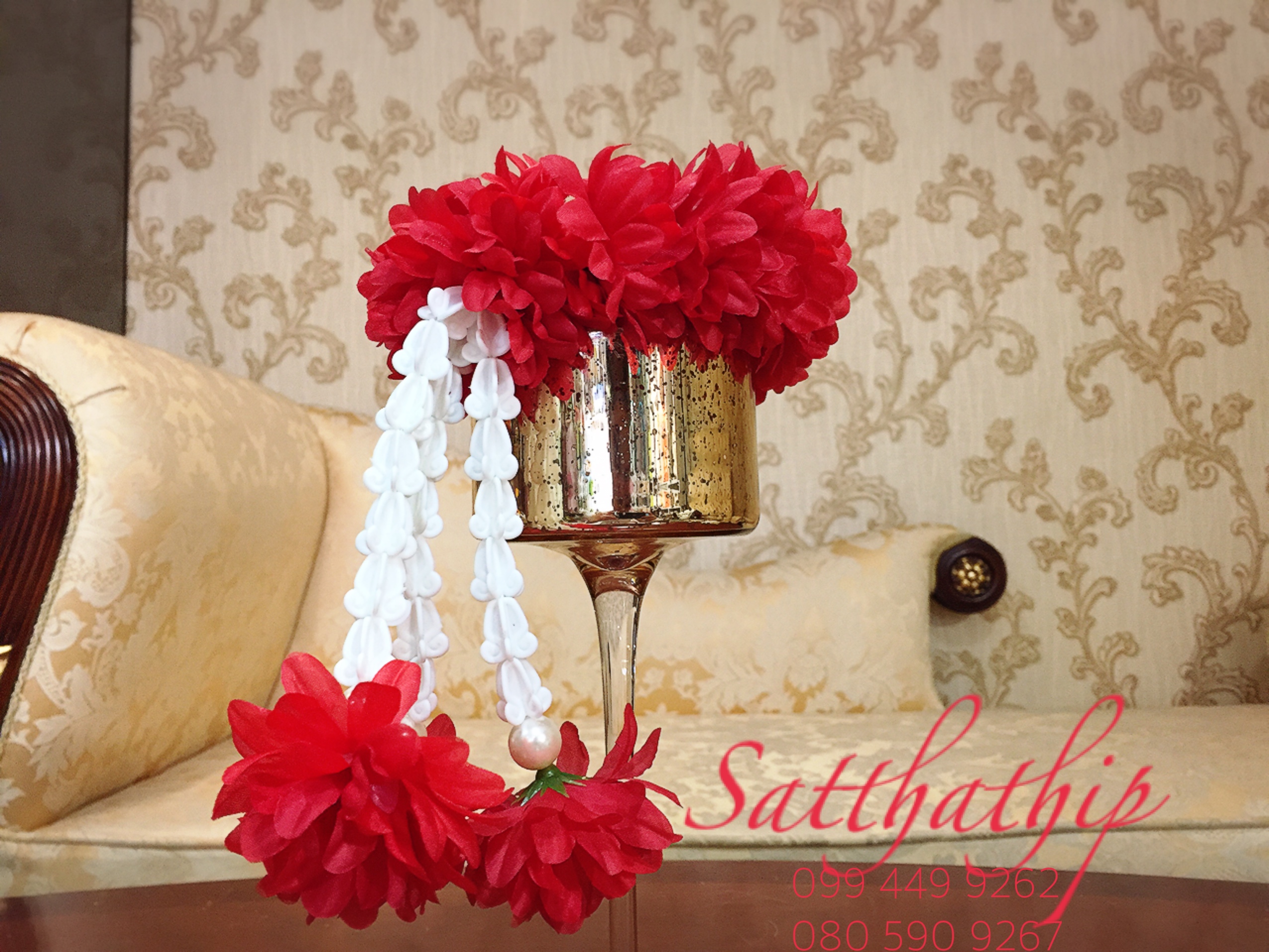 พวงมาลัยผ้า - พวงมาลัยดอกมัม ประดิษฐ์ - พวงมาลัยถวายศาลพระภูมิ - Fabric garland