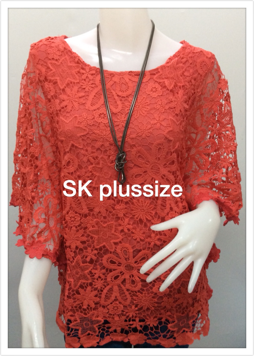 เสื้อลูกไม้ แขนค้างคาว สีโอลด์โรส รอบอก 46 นิ้ว