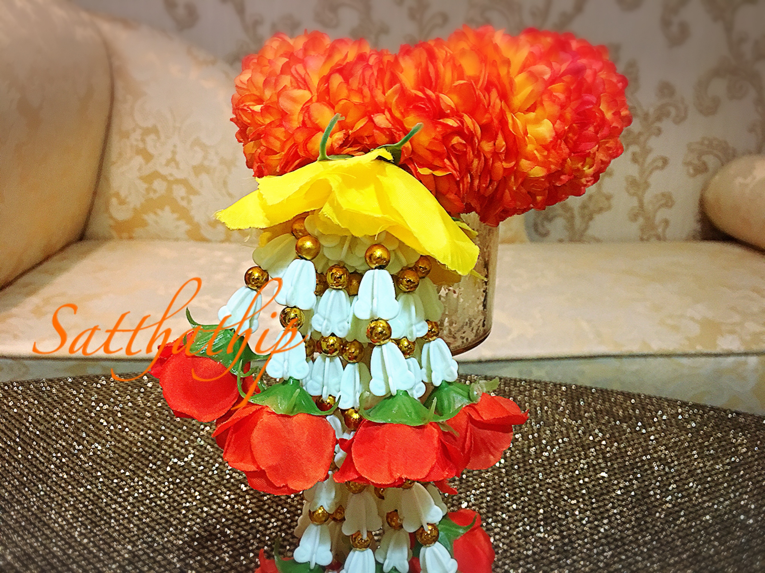 พวงมาลัยผ้า - พวงมาลัยดอกมัม ประดิษฐ์ - พวงมาลัยถวายศาลพระภูมิ - Fabric Garland