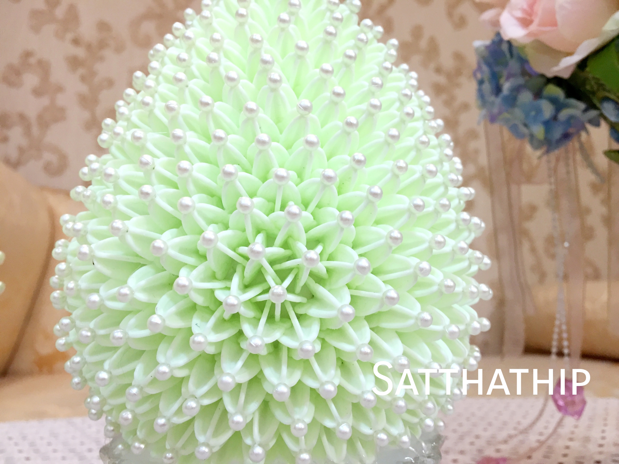 พานพุ่ม - พานพุ่มสักการะ - พานพุ่มดอกรัก - พานพุ่มดอกรักประดิษฐ์ (พลาสติก) - พานพุ่มสีเขียว - Panpum