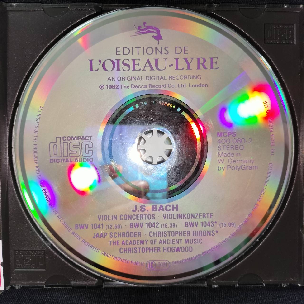 The Academy of Ancient Music – J.S. Bach: Violin Concertos 1&2/Concerto for 2 Violins / GERMANY / ปกมีจุดเหลือง / มีรอยบ้าง