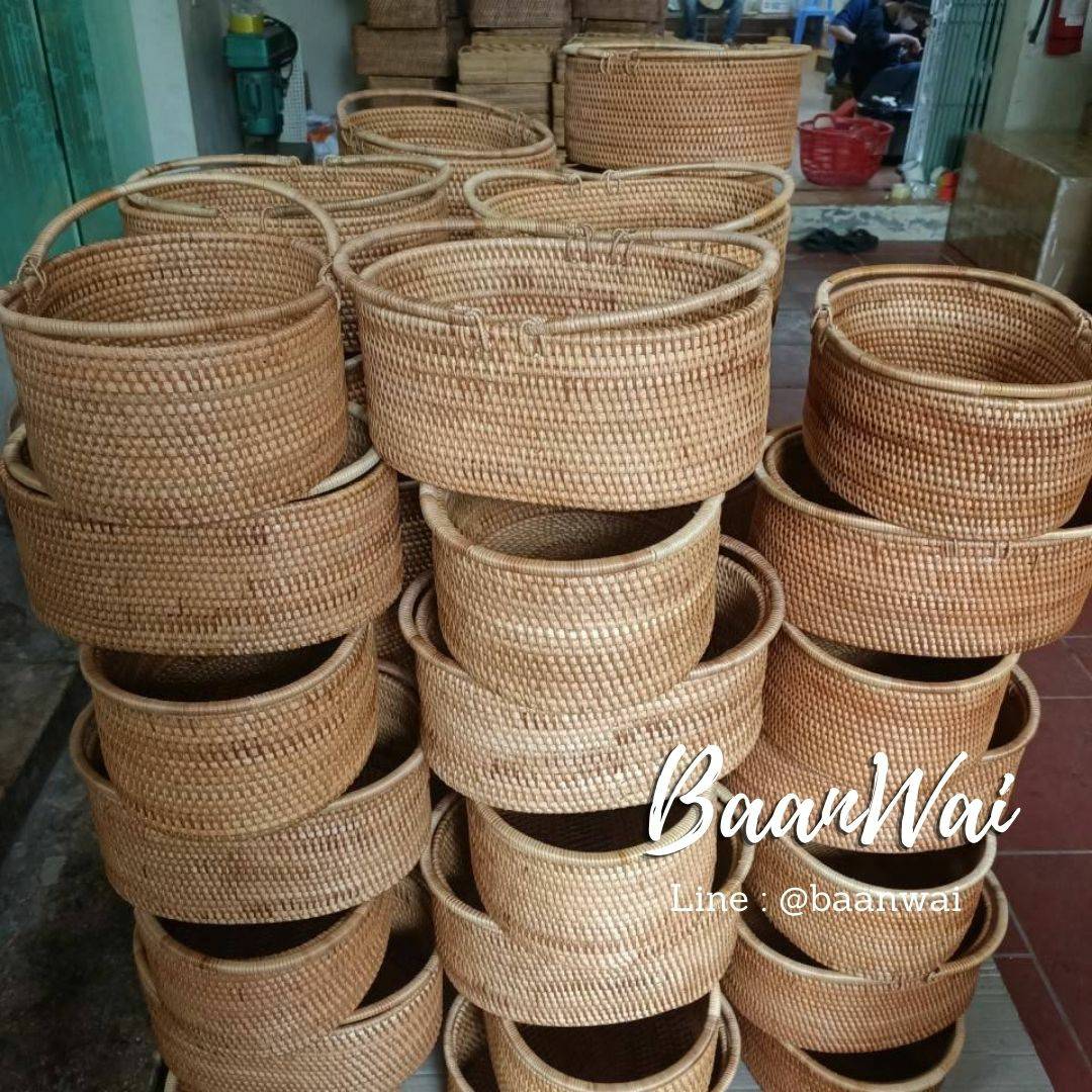 ตะกร้าหวายสาน กล่องหวาย ตะกร้าหูหิ้ว ทรงรี