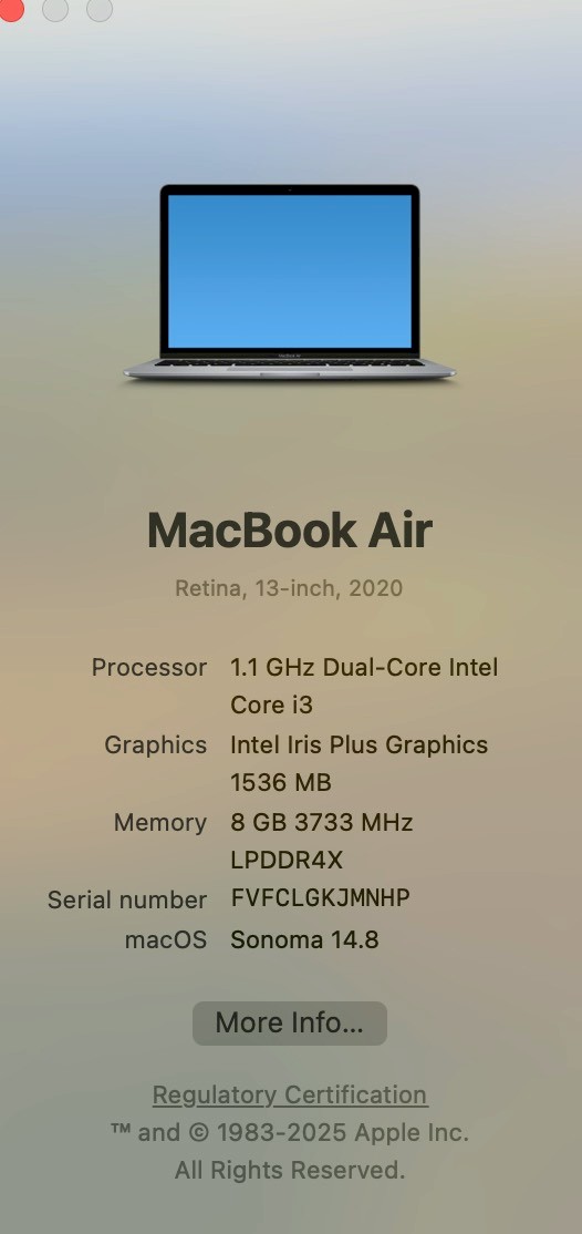 Macbook Air 13"(IntelCorei3 , 2020) 8GB/256 GB Space Gray