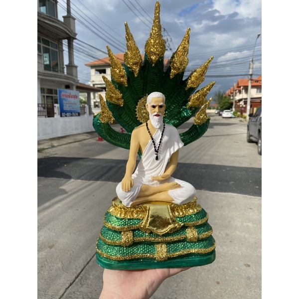 ปู่อือลือ นาคราช9เศียรสีเขียว กว้าง8นิ้ว สูง14นิ้ว