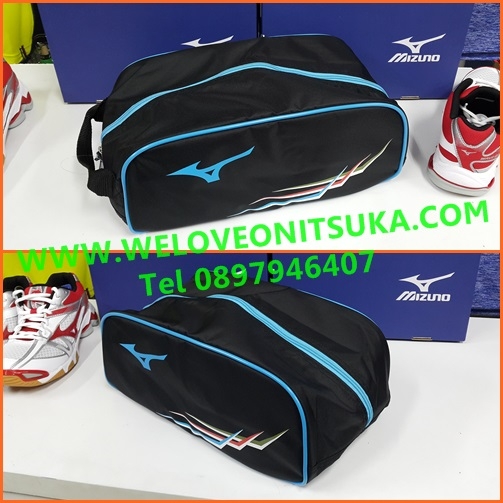 กระเป๋าใส่รองเท้า Mizuno สีดำขลิปน้ำเงิน สีสวย เบา น่าใช้ 33TM730192