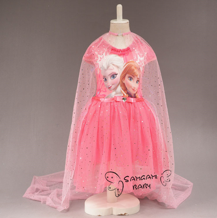 ชุดเจ้าหญิงFrozen+ผ้าคลุมไหล่ สีชมพู ไซส์ 100 110 120 130 140