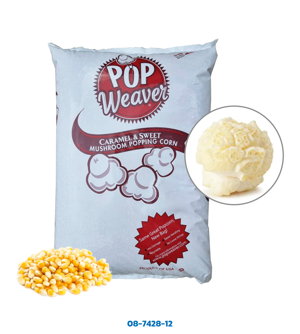 เมล็ดข้าวโพดป๊อปคอร์นมัชรูม ตรา Pop Weaver Mushroom Popcorn kernels กระสอบ 22.68 KG. (08-7428-12)