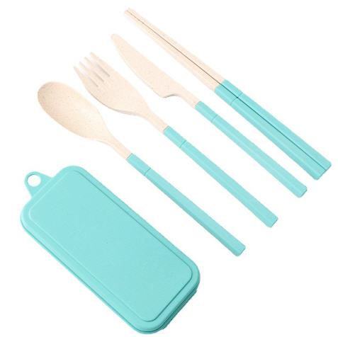 ชุดช้อนส้อมพกพา,ชุดช้อนส้อมตะเกียบมีดพกพา,ชุดช้อนส้อมฟางข้าวสาลี