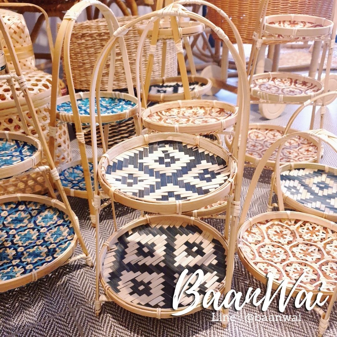 ชั้นวางไม้ไผ่ แบบพับเก็บได้ ลายข้าวหลามตัด