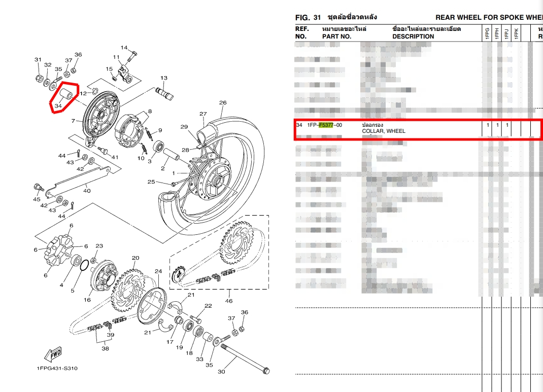 ปลอกรอง ติดกับจานเบรคหลัง สำหรับรุ่น SPARK LX อะไหล่เเท้ YAMAHA 1FP-F5377-00