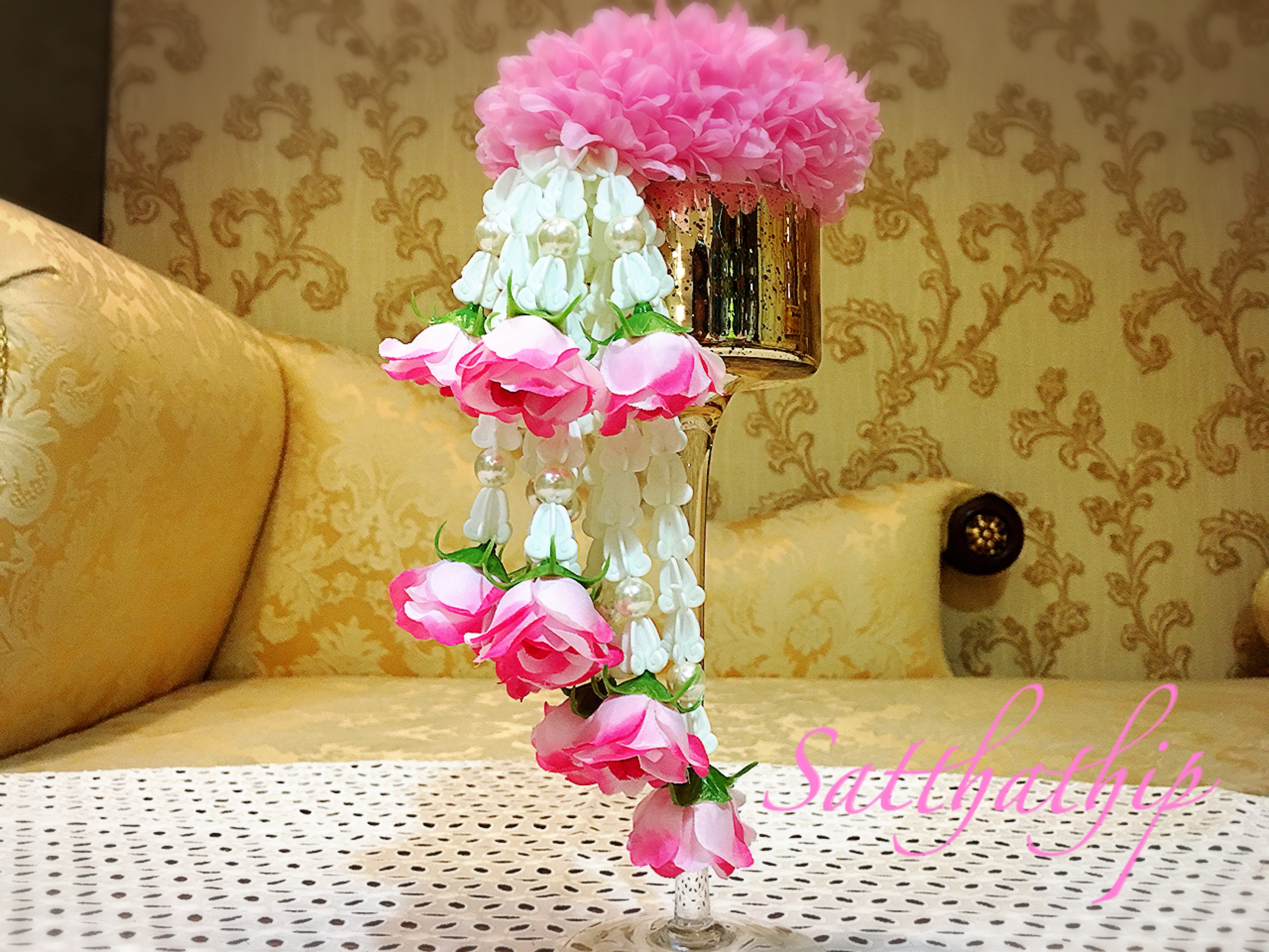 พวงมาลัยผ้า - พวงมาลัยดอกมัม ประดิษฐ์ - พวงมาลัยถวายศาลพระภูมิ - Fabric Garland