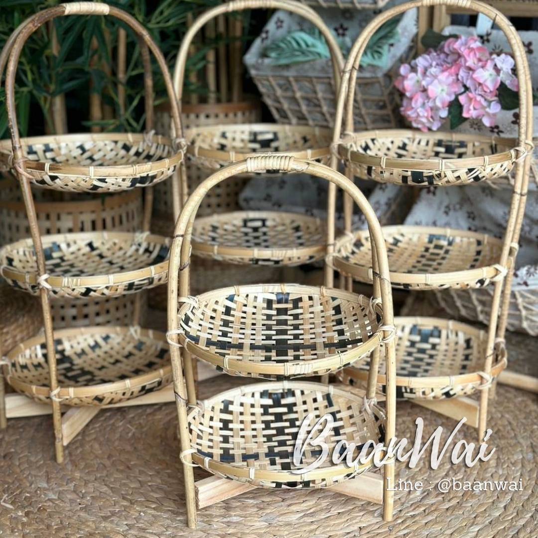 ชั้นวางไม้ไผ่ รูตะแกรง สีทูโทน