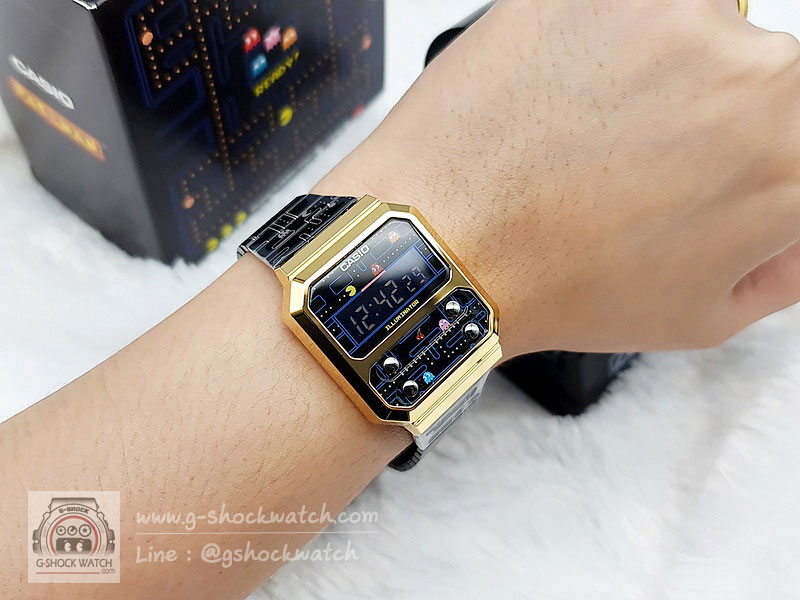 CASIO นาฬิกาข้อมือ นาฬิกากันน้ำ นาฬิกาของแท้ ประกันศูนย์ CMG 1 ปี รุ่น A100WEPC-1B