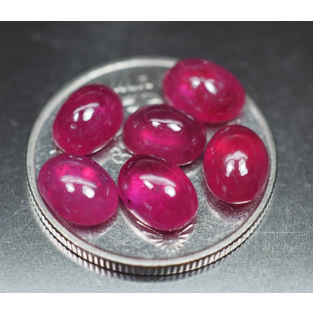 พลอยทับทิม (Ruby) 7.50 กะรัต 6 ชิ้นสีแดงชมพู