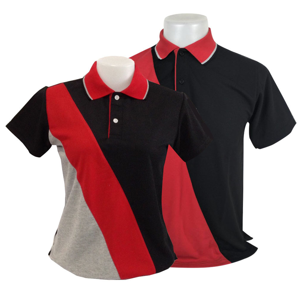 เสื้อโปโลสีดำ สีแดง สีเทาอ่อน ในตัวเดียวกัน