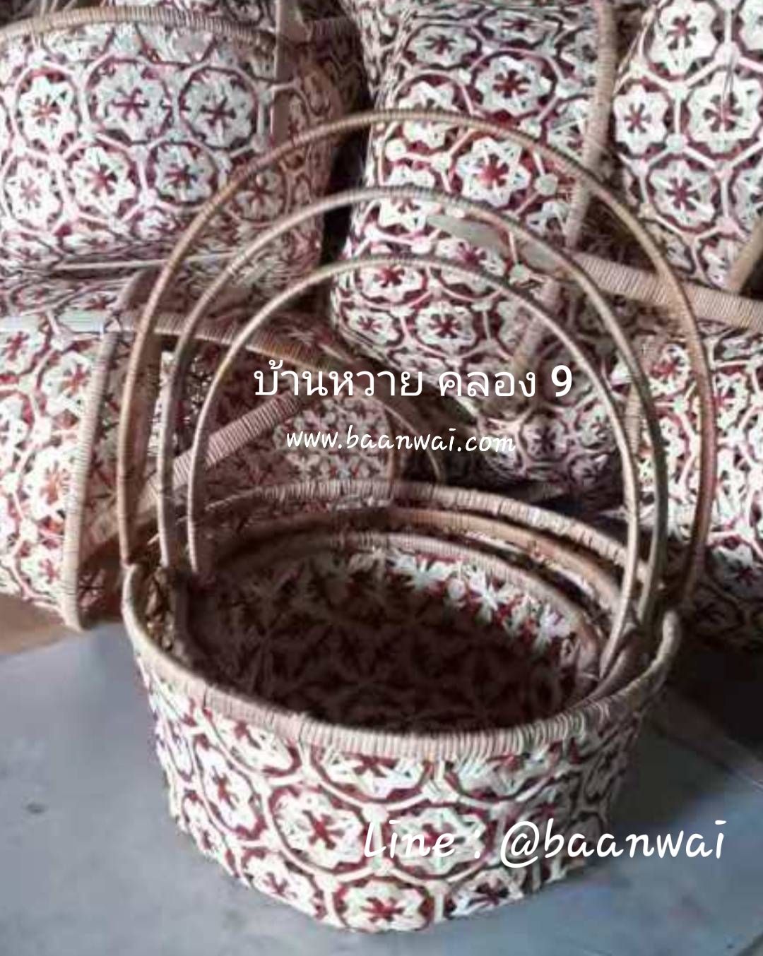 กระเช้าไม้ไผ่ ลายพิกุล Code-003 NEW