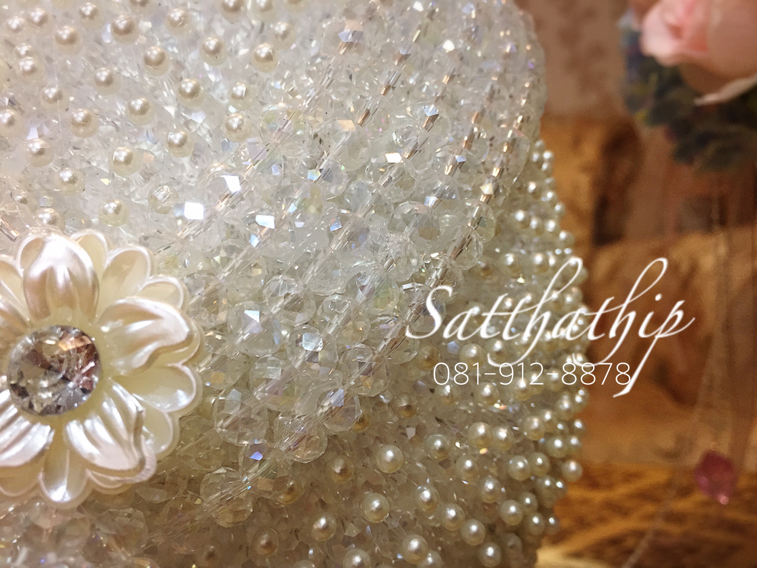 พานพุ่ม - พานพุ่มสักการะ - พานพุ่มคริสตัล สีขาว - Phan bush