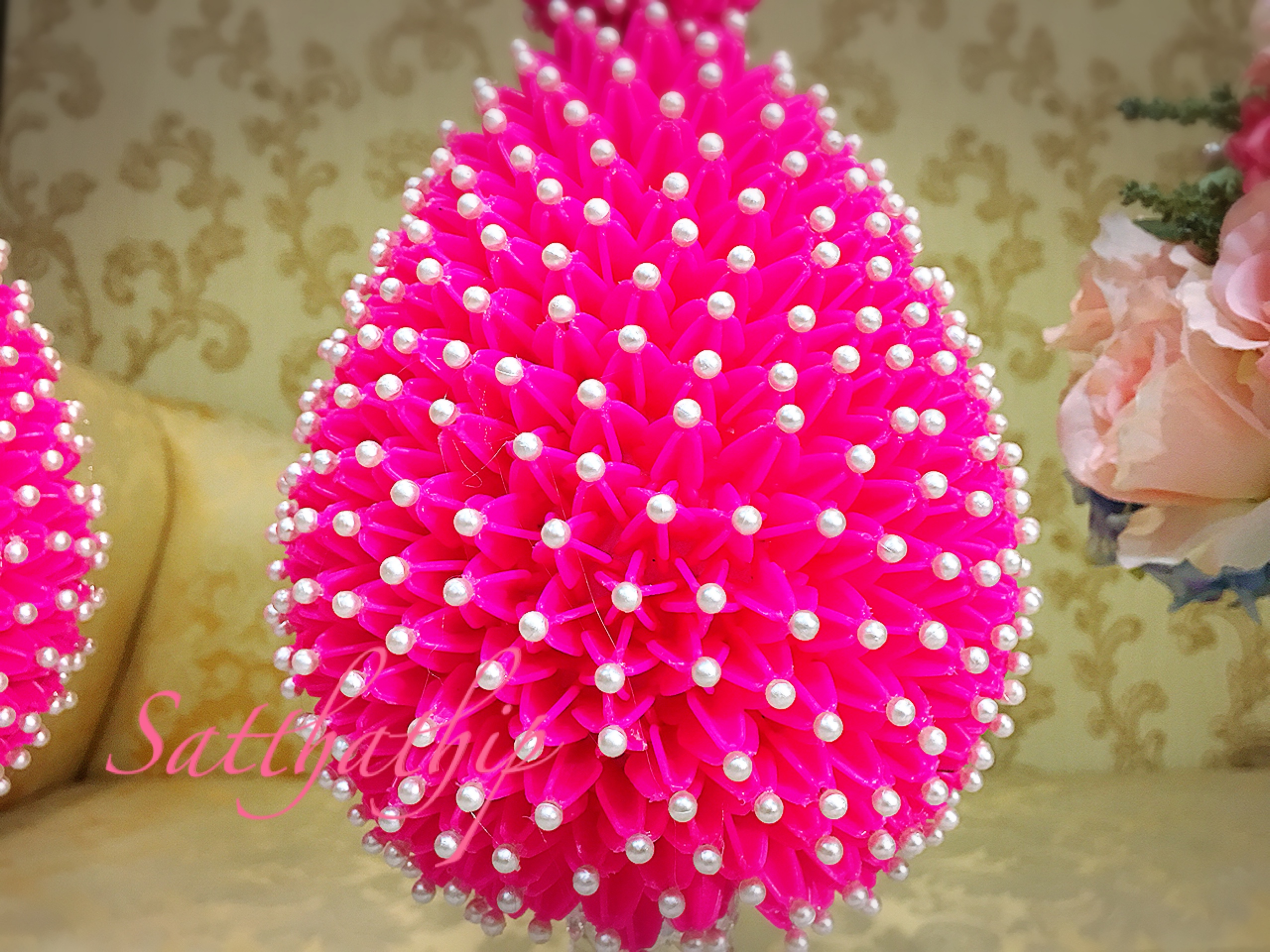 พานพุ่ม [5.5"] - พานพุ่มสักการะ - พานพุ่มดอกรัก - พานพุ่มดอกรักประดิษฐ์ (พลาสติก) - พานพุ่มสีชมพู