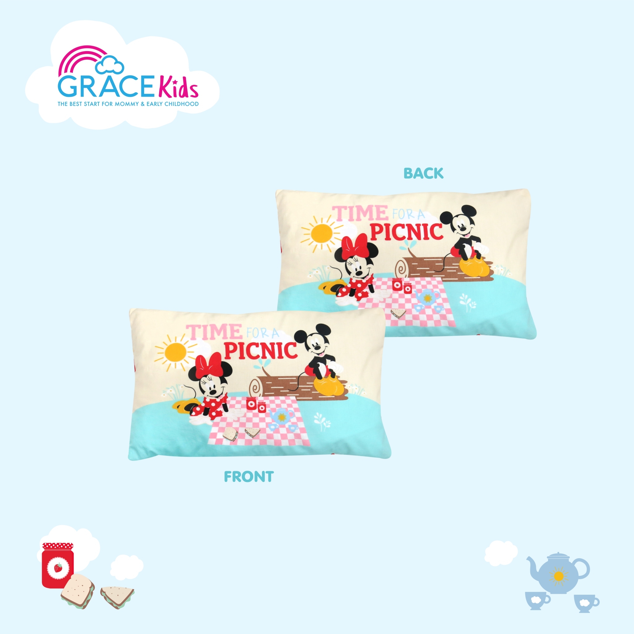 หมอนหนุน Mickey &Minnie Time for a Picnic Size M ขนาด 12*18 นิ้ว