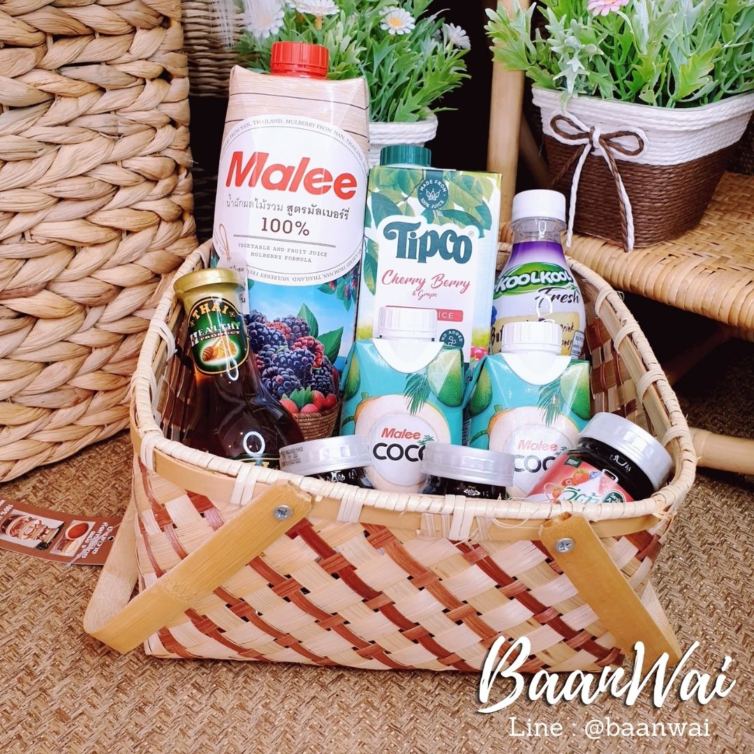 ตะกร้าไม้ไผ่ หูพับ มี 3 ขนาด