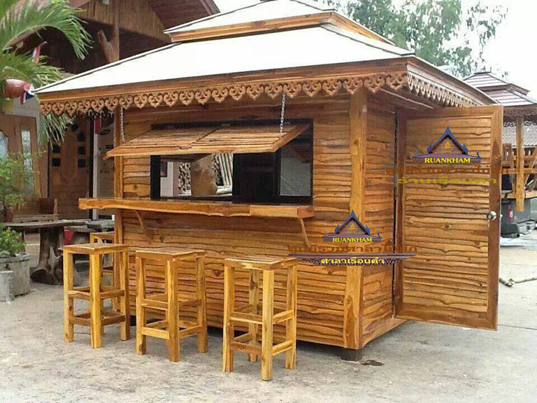 ( รหัส F1-ไม้สะเดา.) ซุ้มเค้าเตอร์ ไม้สะเดา สีเงา คาขาว / ขนาด 2.20 x 2.20 x 3.50 เมตร