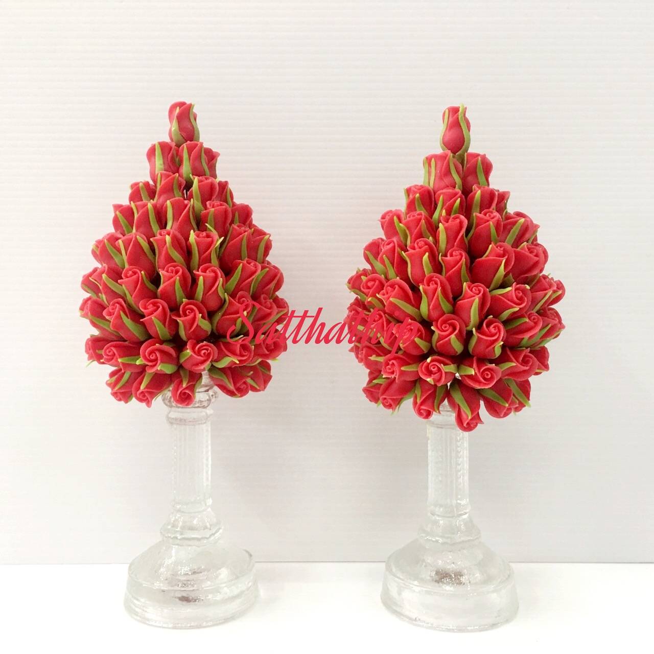 พานพุ่มดอกกุหลาบ ประดิษฐ์จากดิน [3 นิ้ว 1,250 บาท/คู่]