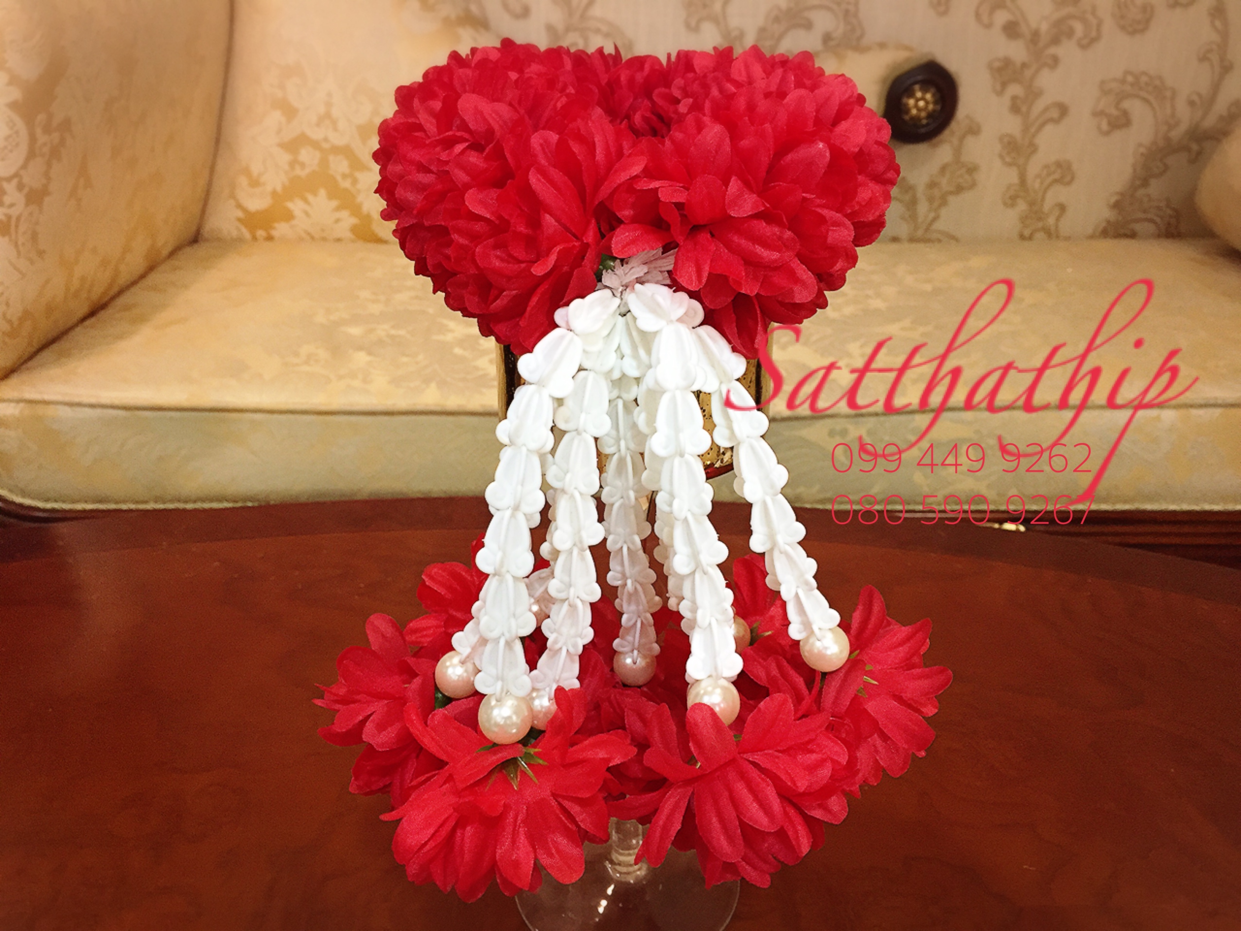 พวงมาลัยผ้า - พวงมาลัยดอกมัม ประดิษฐ์ - พวงมาลัยถวายศาลพระภูมิ - Fabric garland