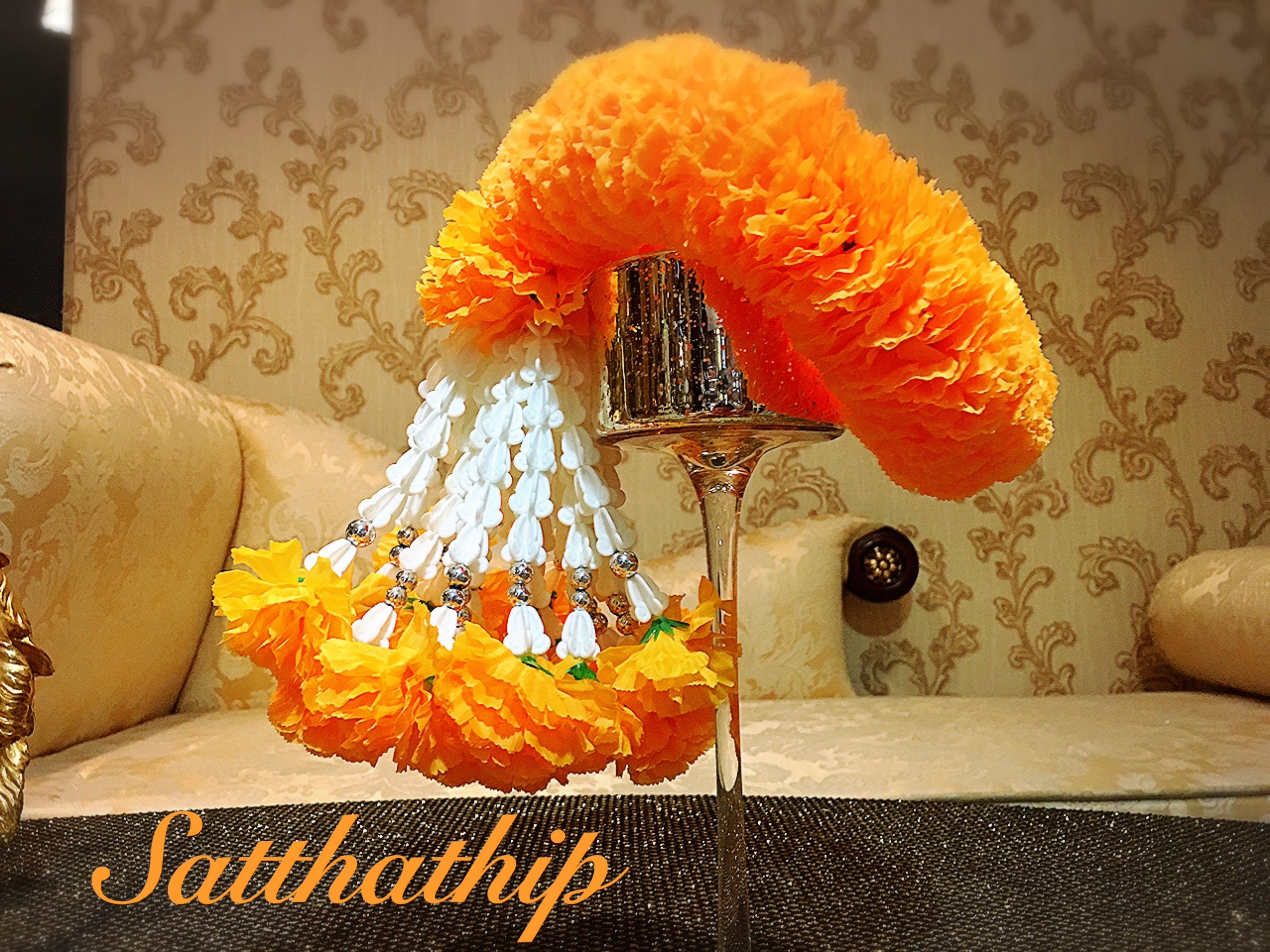 พวงมาลัยผ้า - พวงมาลัยดอกดาวเรือง ประดิษฐ์ - พวงมาลัยถวายศาลพระภูมิ - Fabric Garland