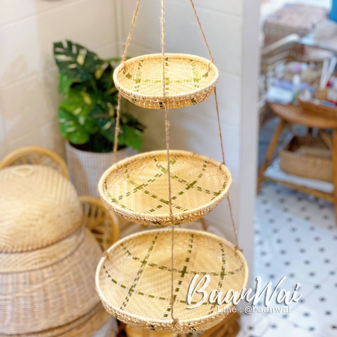 ชั้นวางกระชอนไม้ไผ่สาน (แบบแขวน)