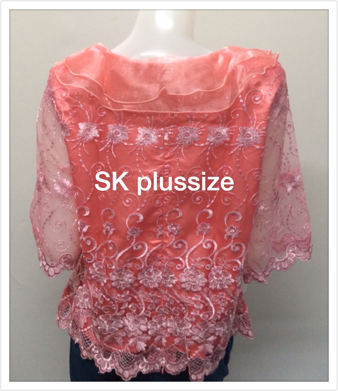 เสื้อลูกไม้บุหงา ปกผ้าแก้วซ้อน สีโอลด์โรส รอบอก 42 นิ้ว