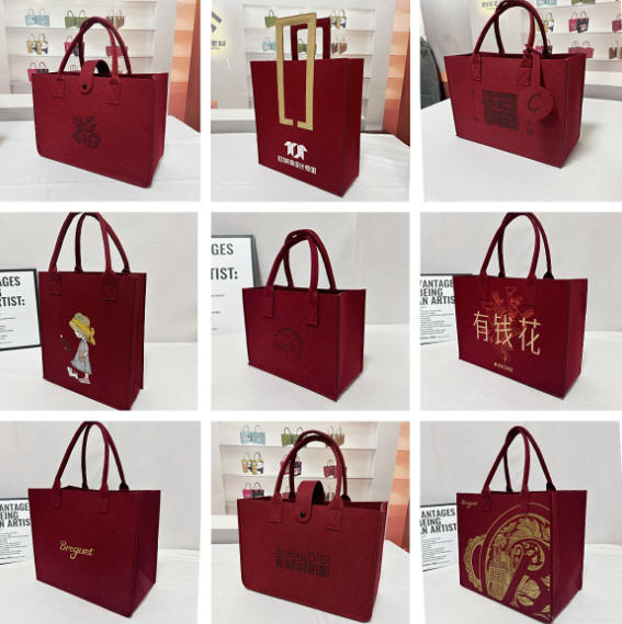 กระเป๋าถือ,กระเป๋าถือผ้าสักหลาด,กระเป๋าผ้าสักหลาด,กระเป๋าถือผ้าสักหลาด,สกรีนโลโก้,ผลิตตามแบบ