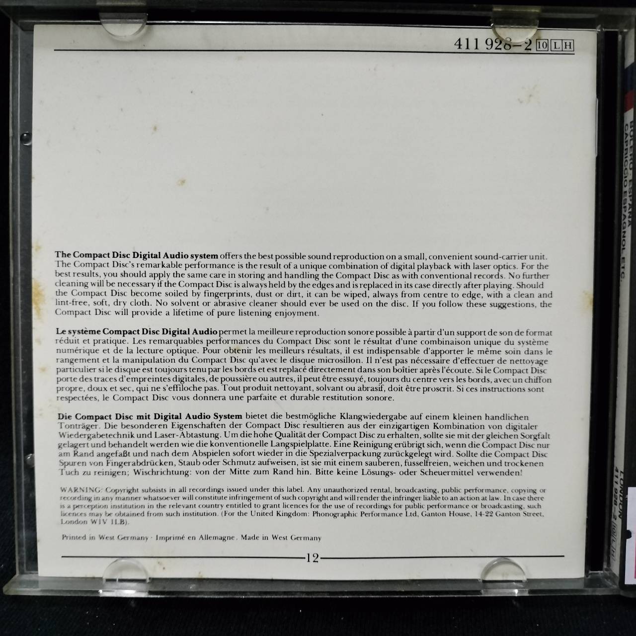 Various – Bolero - Espana - Capriccio Espagnol - Ritual Fire Dance / GERMANY / ปกในมีจุดเหลือง / มีรอยบ้าง