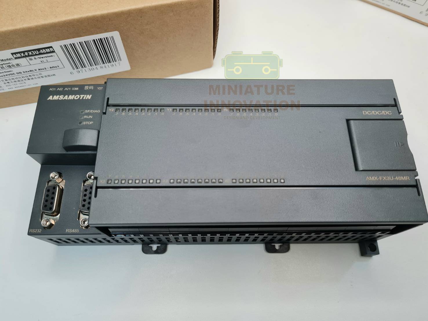 AMX FX3U-48MR for Mitsubish MELSEC Series FX3U PLC Amsamotion RS485 RS232 Relay Transistor 2AI/1AO 24DI/24DO MODBUS Analog Controller USB-SC09-FX Programming Cable