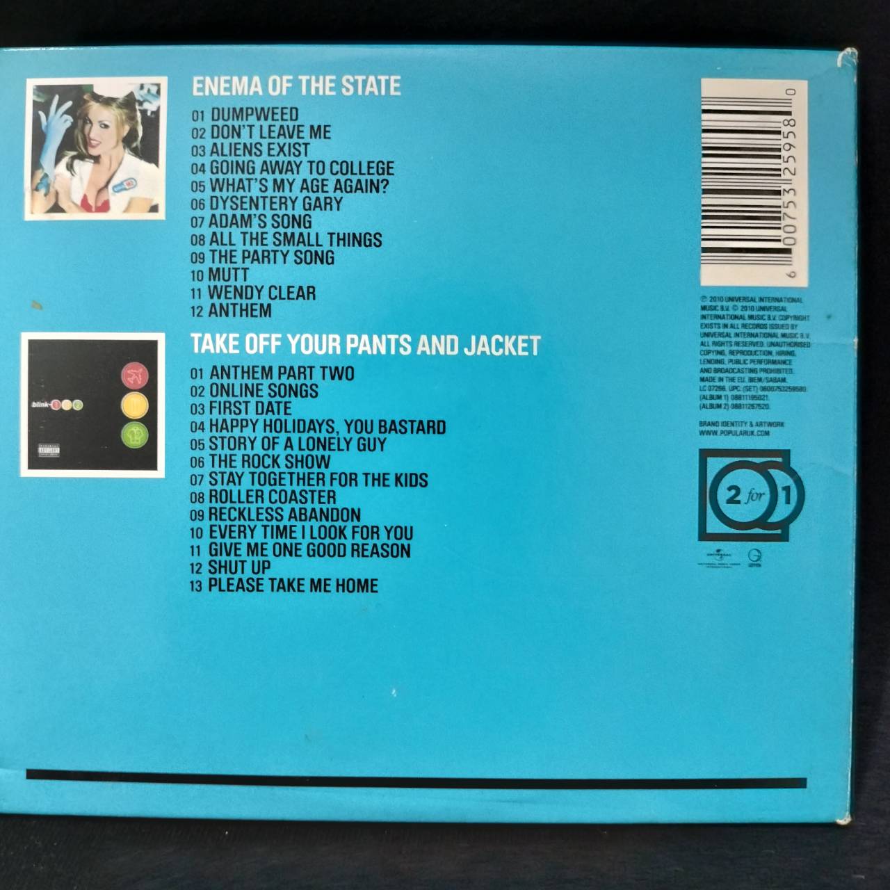 Blink 182 – Enema Of The State + Take Off Your Pants And Jacket / EU / กล่องกระดาษฉีกมุมเล็กน้อย / 2CD / แผ่นดี