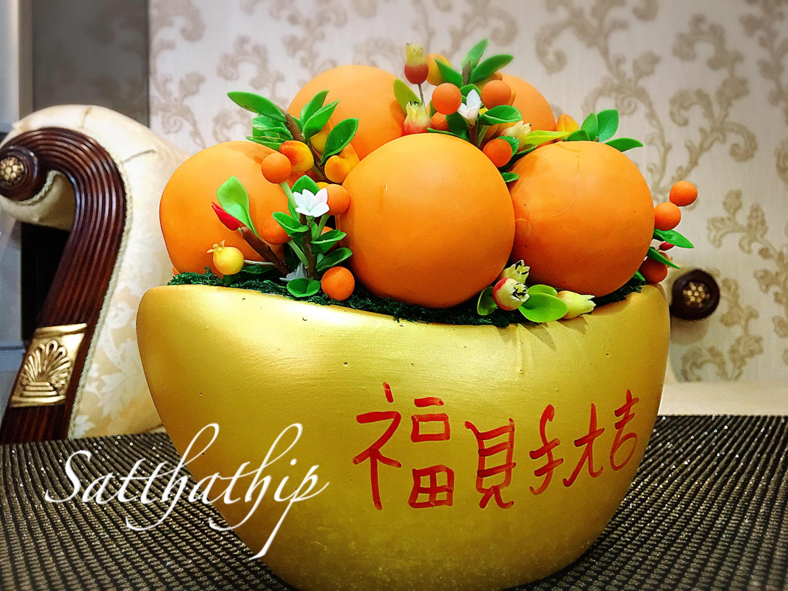 ส้ม ประดิษฐ์จากดิน กระถางก้อนทอง - ผลไม้มงคล ประดิษฐ์จากดิน กระถางก้อนทอง