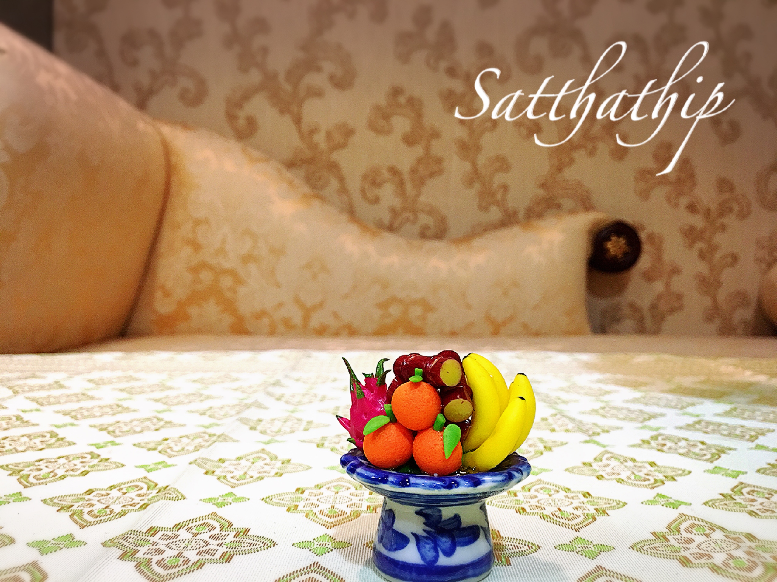 พานผลไม้ (5 อย่าง) ประดิษฐ์จากดิน - ผลไม้จิ๋ว - ผลไม้มงคล