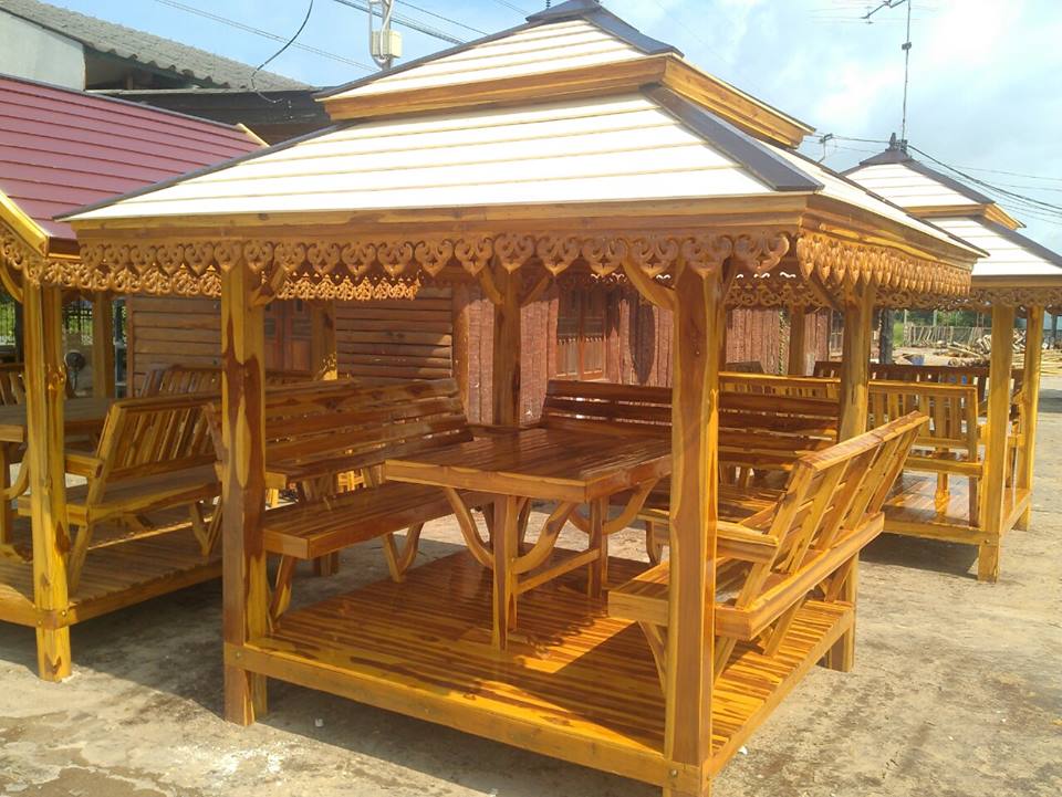 ( รหัส F2-ไม้สัก. ) ซุ้มเค้าเตอร์ ไม้สัก สีเงา คาตาล / ขนาด 2.20 x 2.20 x 3.50 เมตร