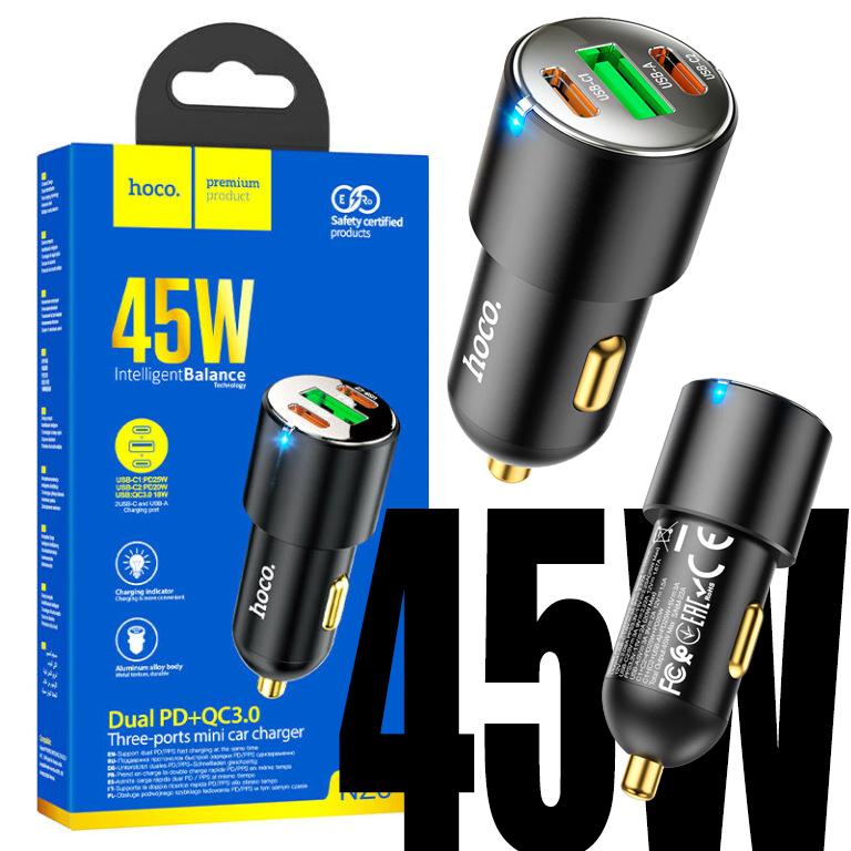ที่ชาร์จในรถ 3 Muiti-port Hoco NZ6 PD45W 3 Port Car Charger ชาร์จเร็ว ของแท้ Type-C 25W + Type-C 20W + USB 18W output รถยนต์