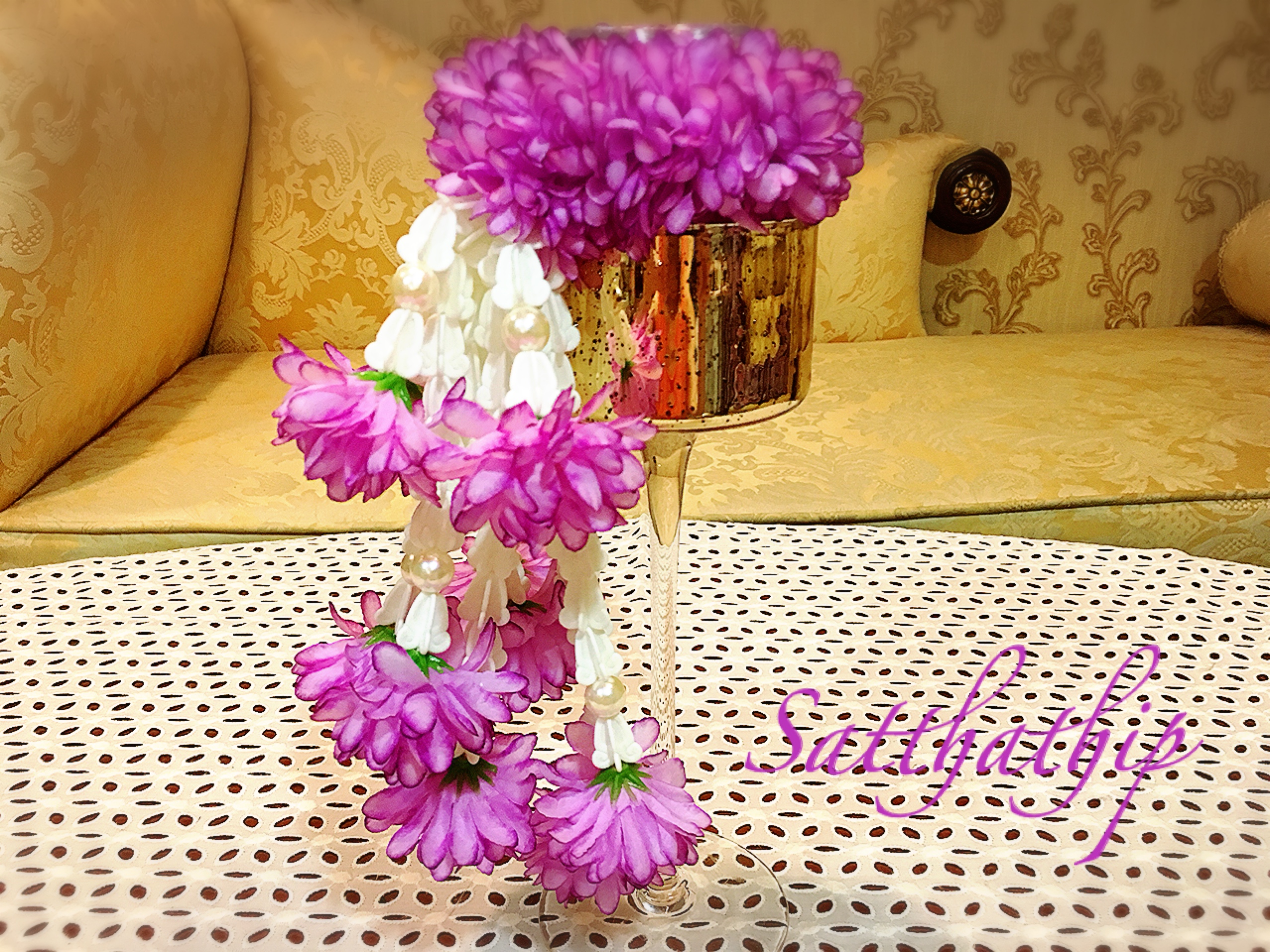 พวงมาลัยผ้า - พวงมาลัยดอกมัม ประดิษฐ์ - พวงมาลัยถวายศาลพระภูมิ - Fabric Garland