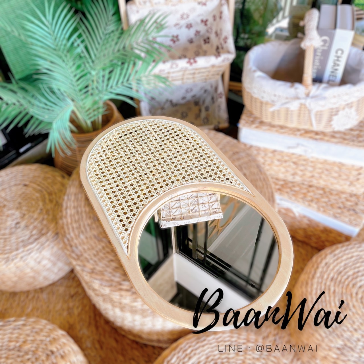 กระจกกรอบไม้ สานแผ่นหวาย กระจก กระจกตกแต่งห้อง