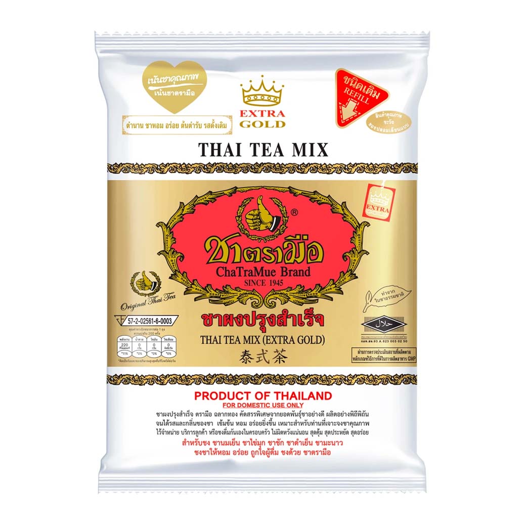 ชาผงปรุงสำเร็จชนิดเติม Extra Gold Thai Tea Mix สูตรทอง ตรามือ ขนาด 400 กรัม (05-2979)