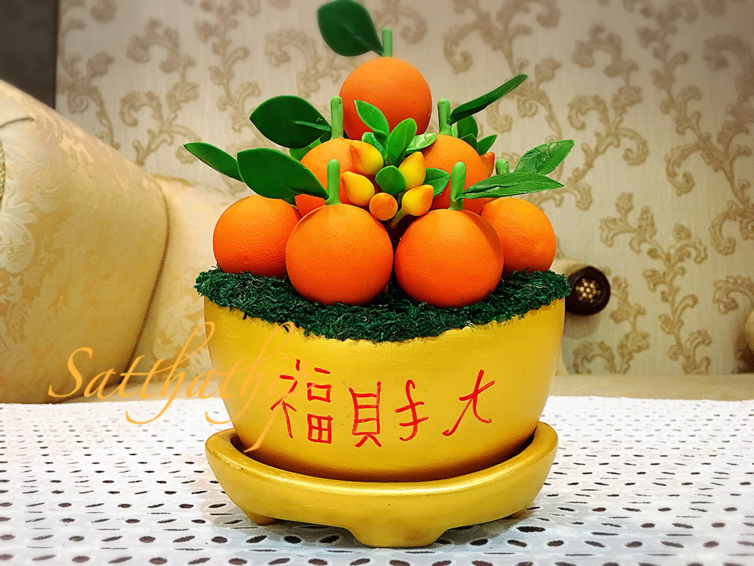 ส้ม ประดิษฐ์จากดิน กระถางก้อนทอง - ผลไม้มงคล ประดิษฐ์จากดิน กระถางก้อนทอง