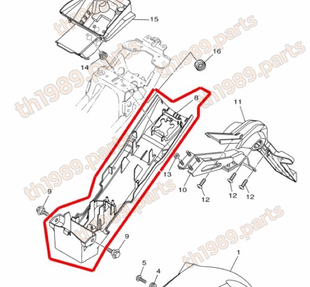 1CK-F1611-00 บังโคลนหลัง (ชิ้นใต้ท้องรถ) R15 ตัวเก่า 2014-2016 อะไหล่แท้ YAMAHA