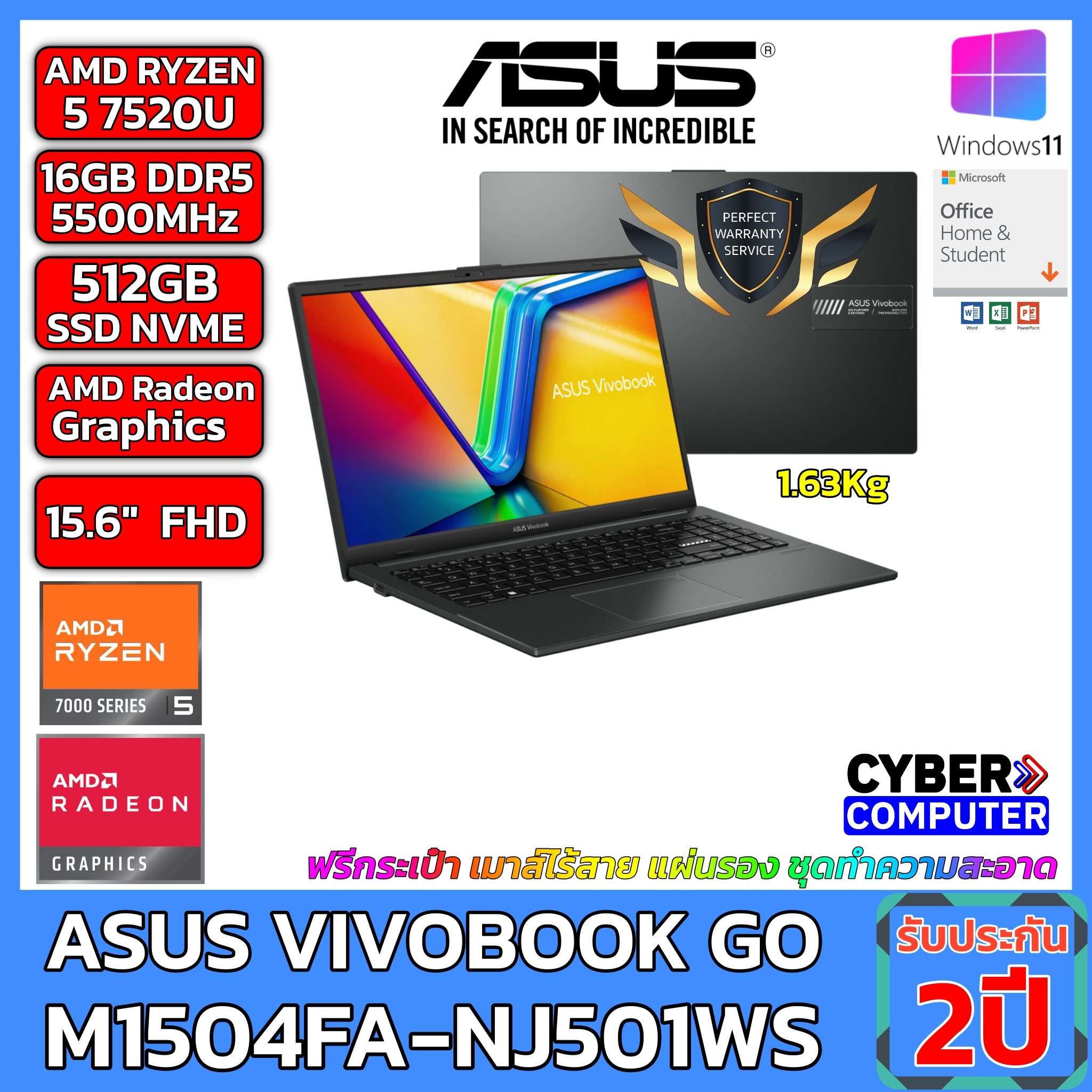 NOTEBOOK ASUS VIVOBOOK GO 15 M1504FA-NJ501WS AMD RYZEN 5 7520U