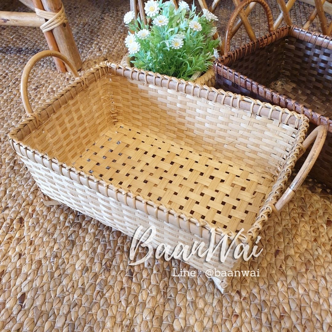 กระบุงไม้ไผ่ ทรงเหลี่ยม ตะกร้าใส่ผลไม้ กระบุงใส่ผลไม้