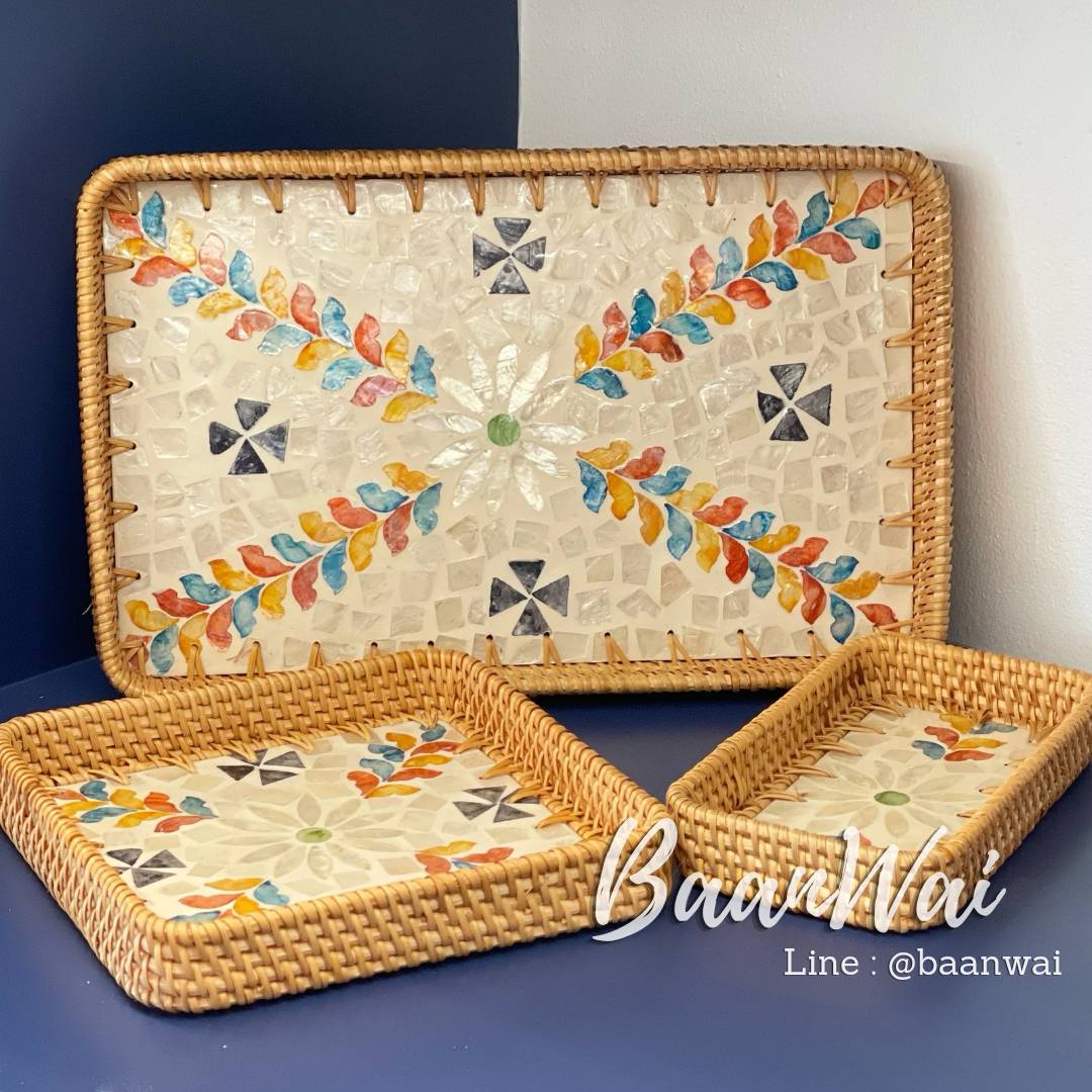 ถาดหวายสาน ทำลายเปลือกหอย ลายที่ 1