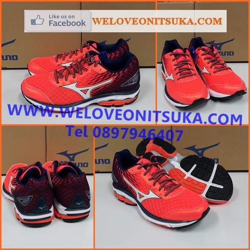 รองเท้าวิ่ง Mizuno Wave Rider19 สีโอรส รุ่นยอดนิยม สีสวยโดดเด่น ชัดเจน หนานุ่ม รองรับแรงกระแทกอย่างดี ลวดลายสวยงาม J1GC160301