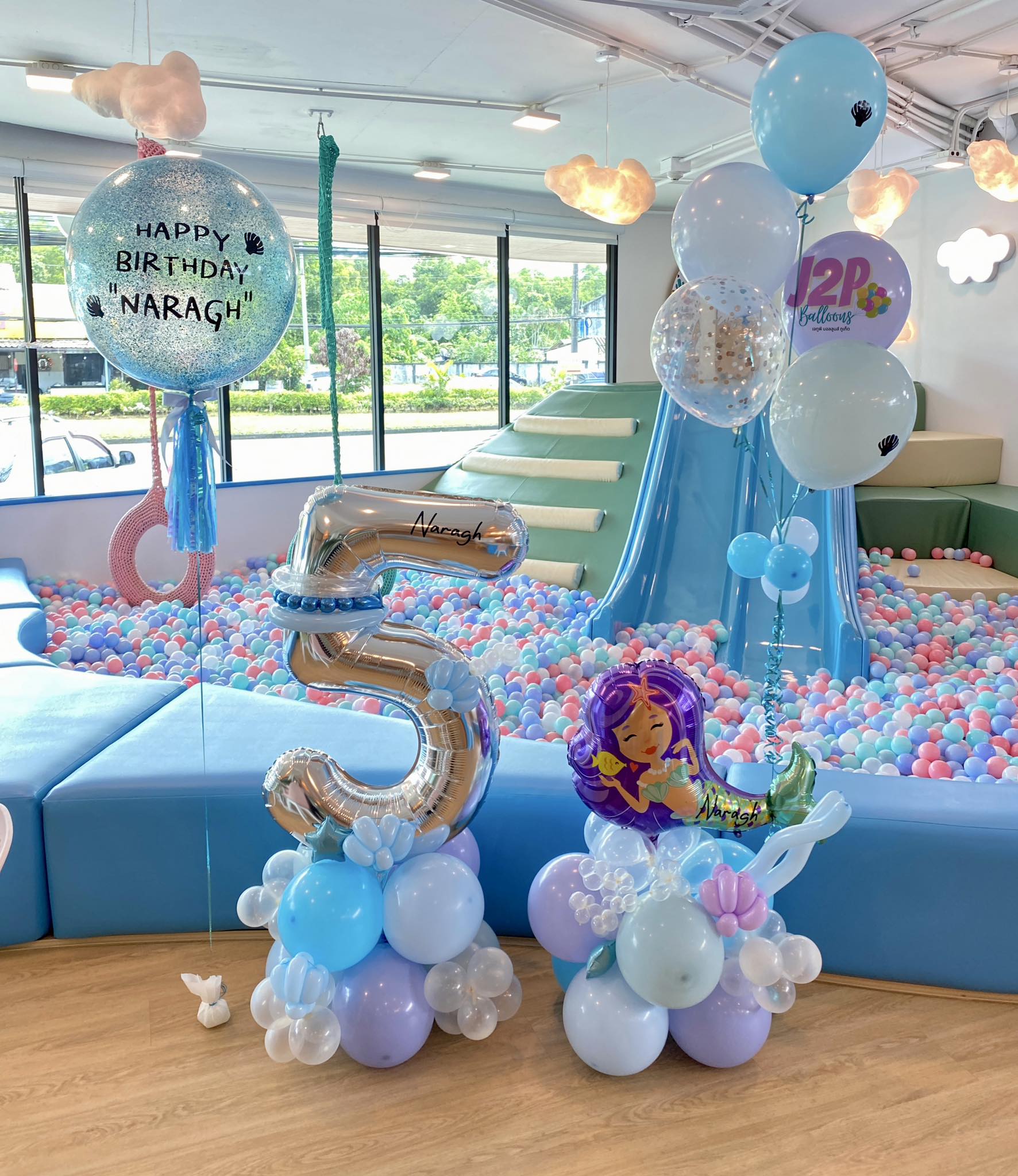 ลูกโป่งวันเกิดเด็ก Mermaid Balloons bouquet and foil number (9pcs.)