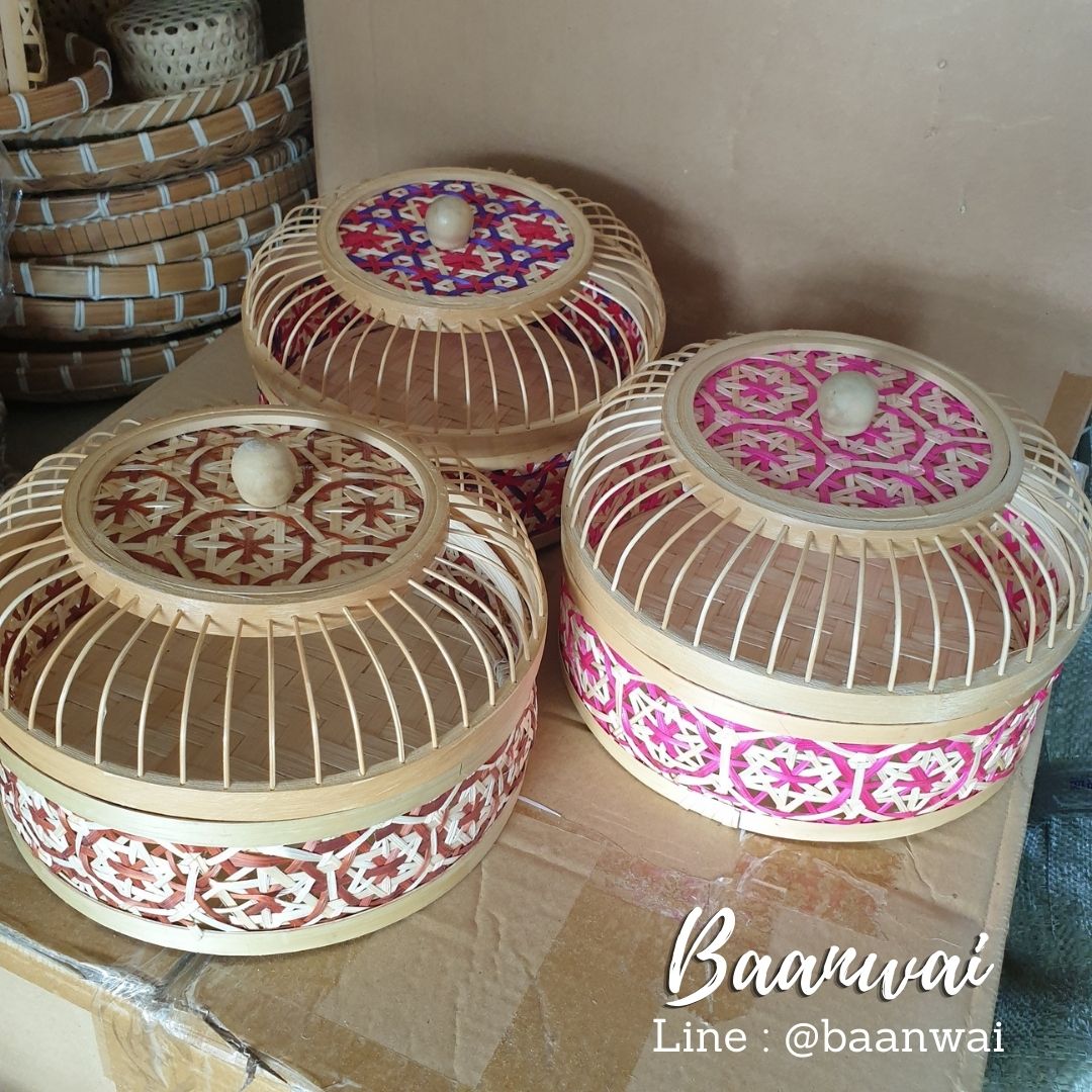 กล่องไม้ไผ่ลายพิกุล ทรงกลม ฝากรงนก ขนาด 9 นิ้ว ...